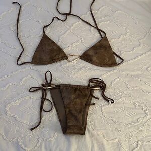 Fashion Nova Brown Triangle Tie-Side Bikini Set